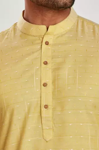 Lemon yellow jacquard kurta payjama etnic wear / festive wear
