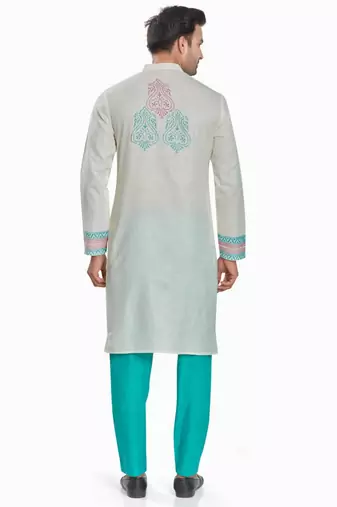 Off white hand block kurta viscos kurta payjama etnic wear / festive wear