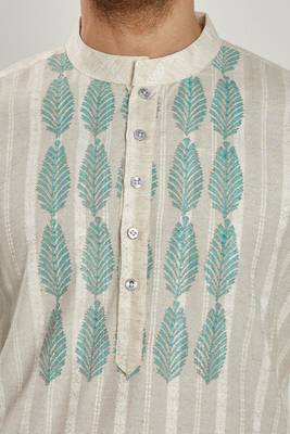 Grey hand block printed with embroidery kurta viscos kurta payjama etnic wear / festive wear 5