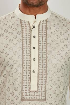 Off white hand block printed kurta viscos kurta payjama etnic wear / festive wear 5
