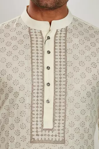 Off white hand block printed kurta viscos kurta payjama etnic wear / festive wear