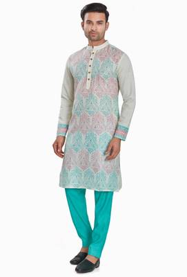 Off white hand block kurta viscos kurta payjama etnic wear / festive wear 3