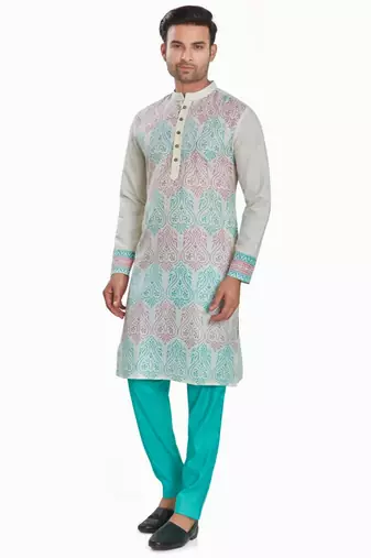 Off white hand block kurta viscos kurta payjama etnic wear / festive wear
