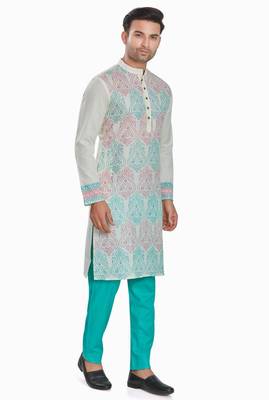 Off white hand block kurta viscos kurta payjama etnic wear / festive wear 4
