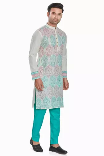 Off white hand block kurta viscos kurta payjama etnic wear / festive wear
