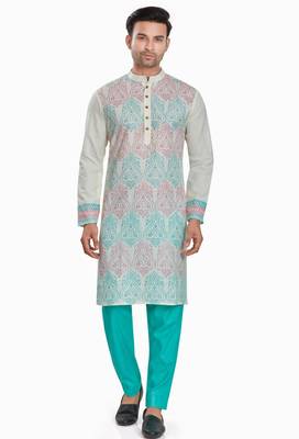 Off white hand block kurta viscos kurta payjama etnic wear / festive wear 1