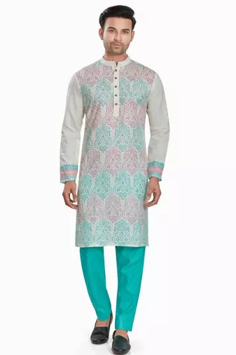 Off white hand block kurta viscos kurta payjama etnic wear / festive wear