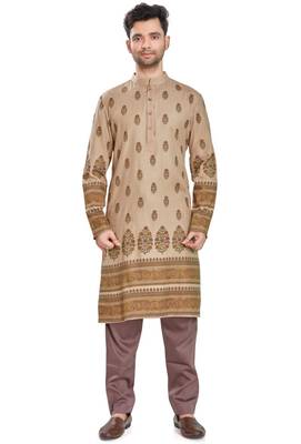 Beige hand block printed kurta viscos kurta payjama etnic wear / festive wear 1