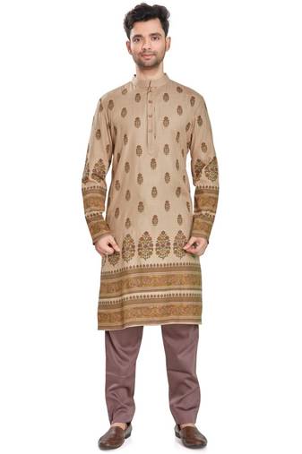 Beige hand block printed kurta viscos kurta payjama etnic wear / festive wear