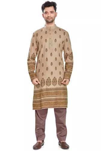Beige hand block printed kurta viscos kurta payjama etnic wear / festive wear