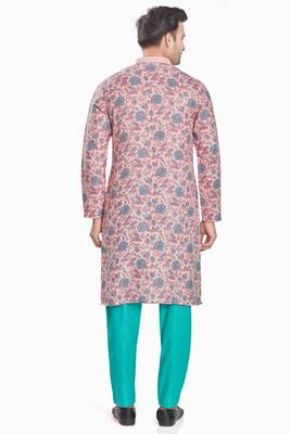 Pink hand block printed kurta viscos kurta payjama etnic wear / festive wear 2