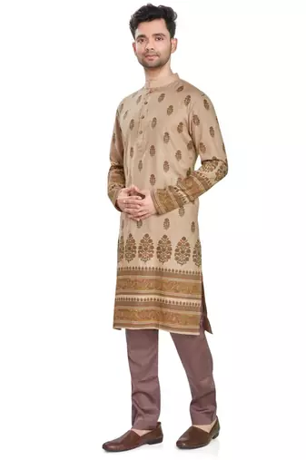 Beige hand block printed kurta viscos kurta payjama etnic wear / festive wear