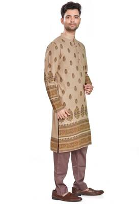 Beige hand block printed kurta viscos kurta payjama etnic wear / festive wear 4