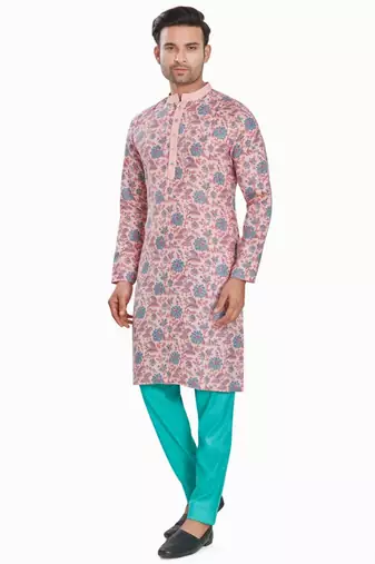 Pink hand block printed kurta viscos kurta payjama etnic wear / festive wear