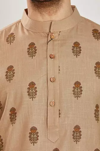 Beige hand block printed kurta viscos kurta payjama etnic wear / festive wear