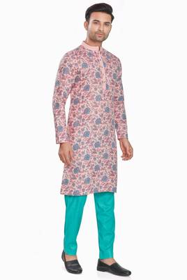 Pink hand block printed kurta viscos kurta payjama etnic wear / festive wear 4