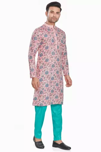 Pink hand block printed kurta viscos kurta payjama etnic wear / festive wear