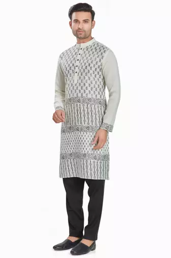 Off white hand block printed kutrta viscos kurta payjama etnic wear / festive wear