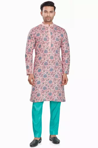 Pink hand block printed kurta viscos kurta payjama etnic wear / festive wear