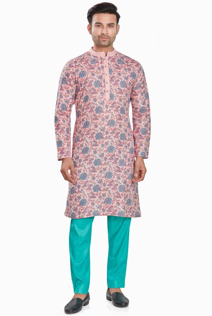 Pink hand block printed kurta viscos kurta payjama etnic wear / festive wear