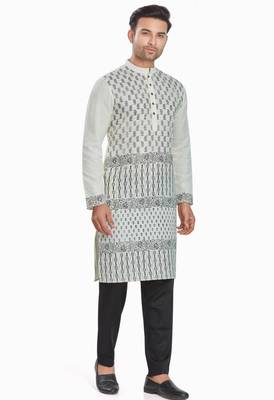 Off white hand block printed kutrta viscos kurta payjama etnic wear / festive wear 4