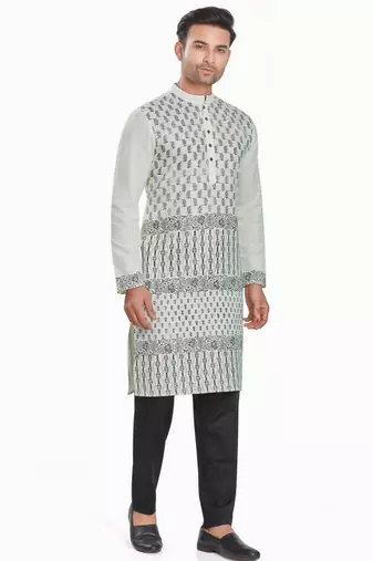 Off white hand block printed kutrta viscos kurta payjama etnic wear / festive wear