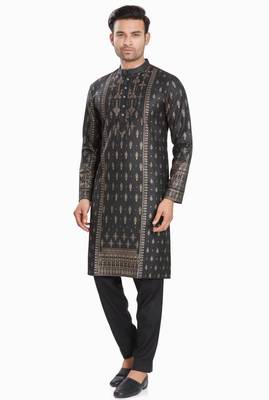 Black hand block golden foil printed kurta viscos kurta payjama wear / festive wear 3