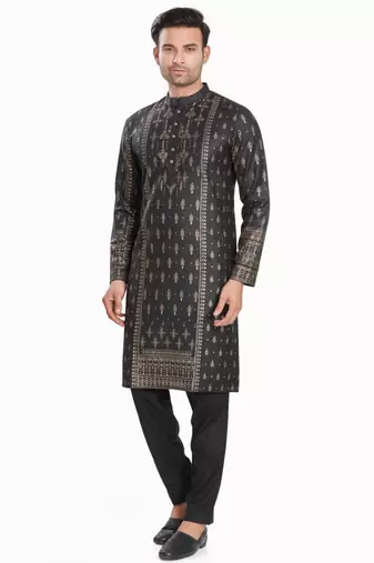 Black hand block golden foil printed kurta viscos kurta payjama wear / festive wear