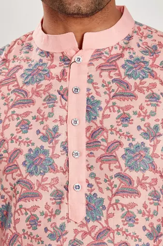 Pink hand block printed kurta viscos kurta payjama etnic wear / festive wear
