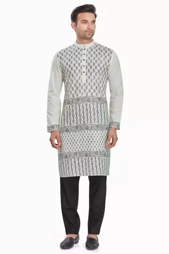 Off white hand block printed kutrta viscos kurta payjama etnic wear / festive wear