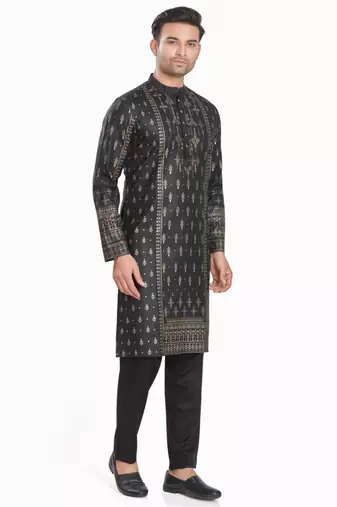 Black hand block golden foil printed kurta viscos kurta payjama wear / festive wear