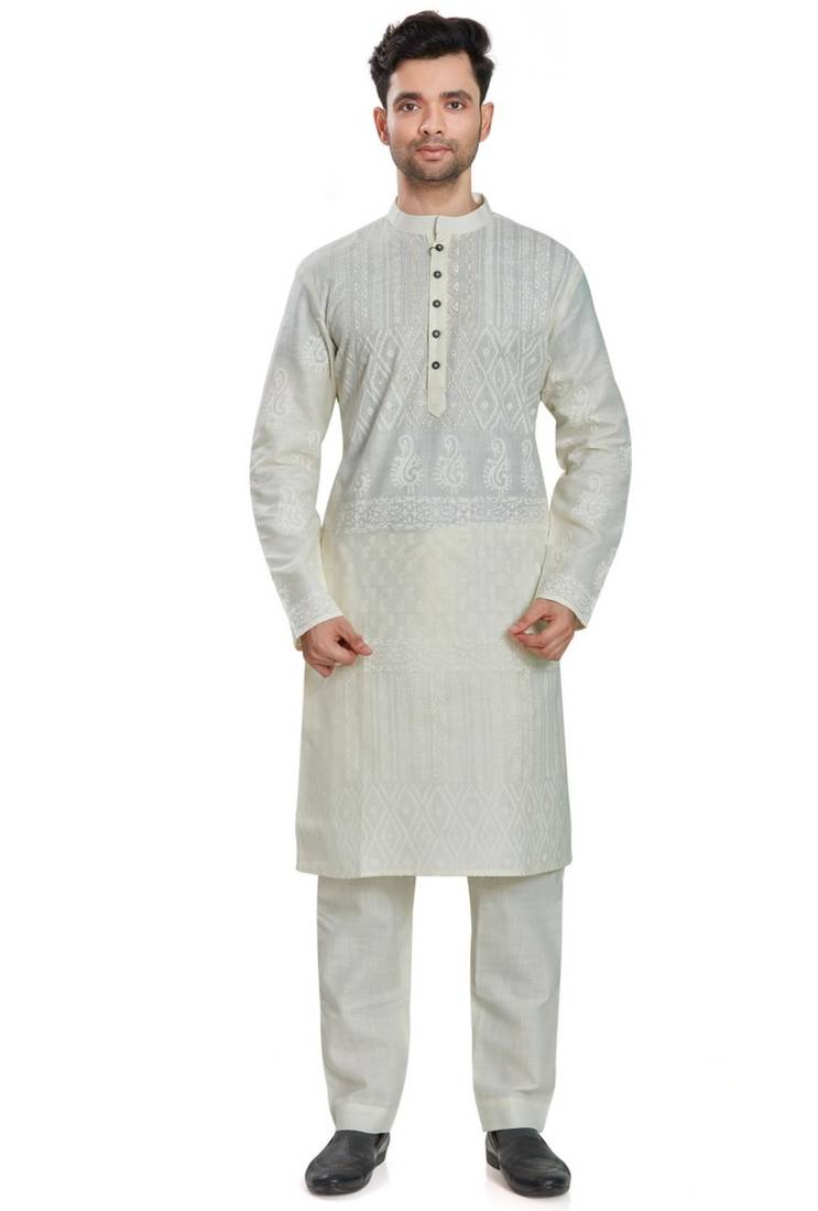 White hand block printed kurta viscos kurta payjama wear / festive wear