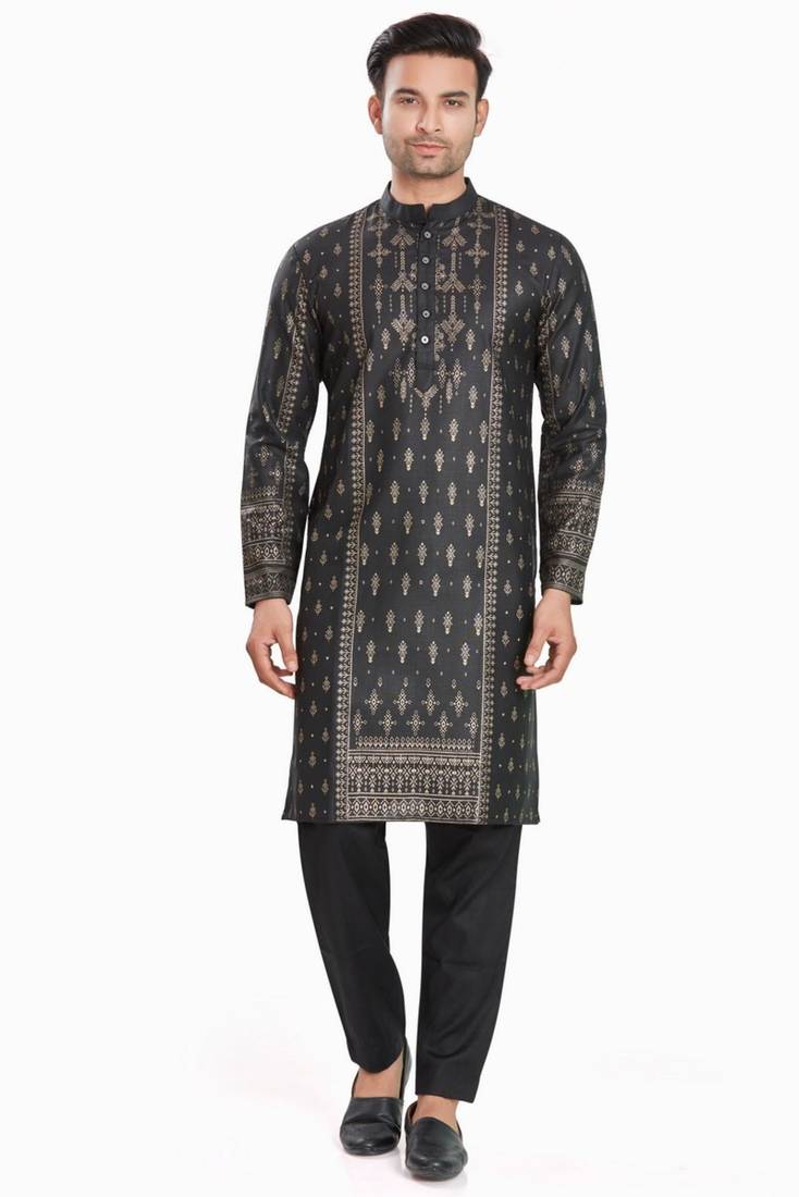 Black hand block golden foil printed kurta viscos kurta payjama wear / festive wear