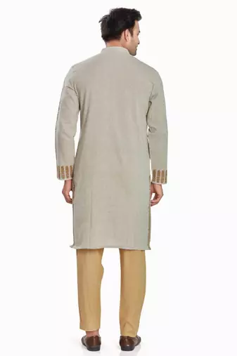 Khakhi hand block printed kurta with embroidery viscos kurta payjama etnic wear / festive wear