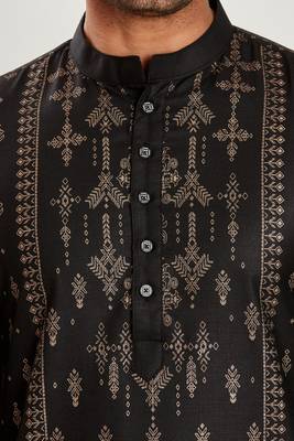 Black hand block golden foil printed kurta viscos kurta payjama wear / festive wear 5