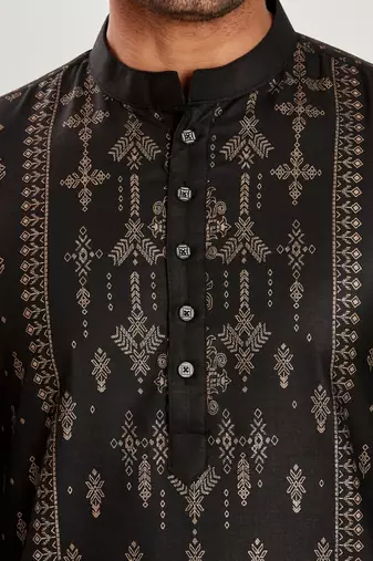 Black hand block golden foil printed kurta viscos kurta payjama wear / festive wear