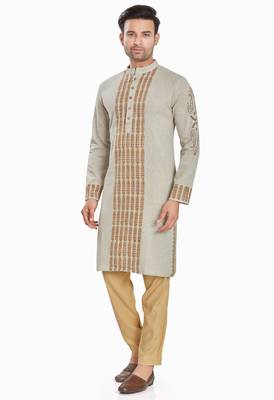 Khakhi hand block printed kurta with embroidery viscos kurta payjama etnic wear / festive wear 3
