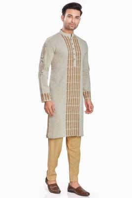 Khakhi hand block printed kurta with embroidery viscos kurta payjama etnic wear / festive wear 4