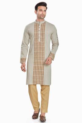 Khakhi hand block printed kurta with embroidery viscos kurta payjama etnic wear / festive wear 1