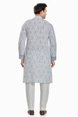 Grey hand block printed kurta with embroidery viscos kurta payjamaetnic wear / festive wear 2