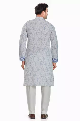 Grey hand block printed kurta with embroidery viscos kurta payjamaetnic wear / festive wear
