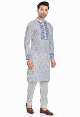 Grey hand block printed kurta with embroidery viscos kurta payjamaetnic wear / festive wear 4