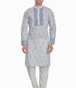 Grey hand block printed kurta with embroidery viscos kurta payjamaetnic wear / festive wear