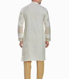 Off white hand block printed kutrta with embroidery viscos kurta payjama etnic wear / festive wear