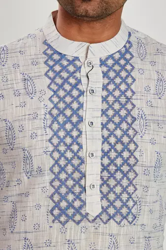 Grey hand block printed kurta with embroidery viscos kurta payjamaetnic wear / festive wear