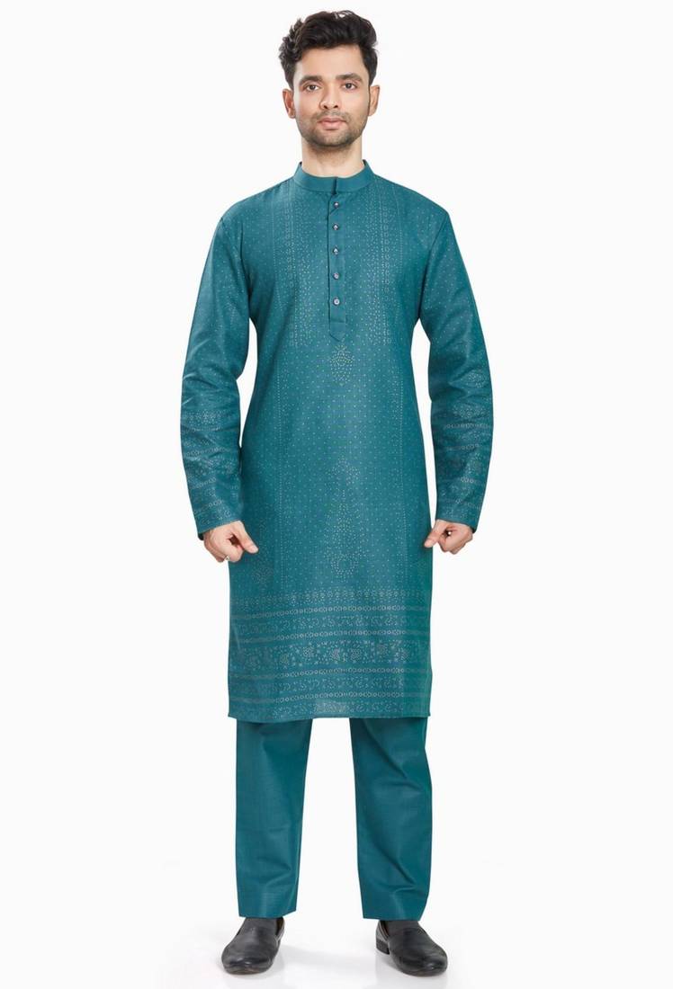 Blue hand block foil printed kurta viscos kurta payjama etnic wear / festive wear