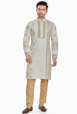 Off white hand block printed kutrta with embroidery viscos kurta payjama etnic wear / festive wear 1