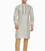 Off white hand block printed kutrta with embroidery viscos kurta payjama etnic wear / festive wear