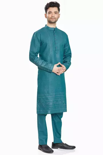 Blue hand block foil printed kurta viscos kurta payjama etnic wear / festive wear