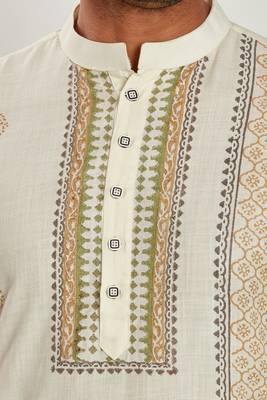 Off white hand block printed kutrta with embroidery viscos kurta payjama etnic wear / festive wear 5